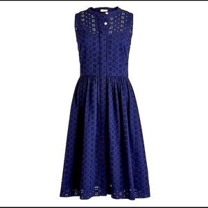 J Crew Navy Eyelet Sleeveless Midi Dress